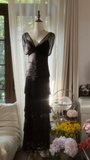 Vintage Black Applique Elegant Design A-line Romantic Chiffon Evening Dress Prom Dress HZ0319