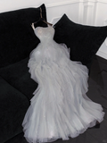 Fashion Sparkling White Beaded Sequin Mermaid Elegant Tulle Evening Dress Prom Dresses HZ0319