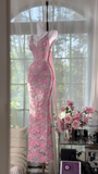 Vintage Gorgeous Pink Floral V-neck Applique Elegant Chiffon Long Evening Dress Prom Dresses HZ0319