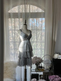 Chic Gray Beading Appliques A-line V-neck Tiered Party Dresses Homecoming Dresses, HZ0319